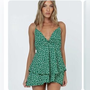 Green and white floral dress